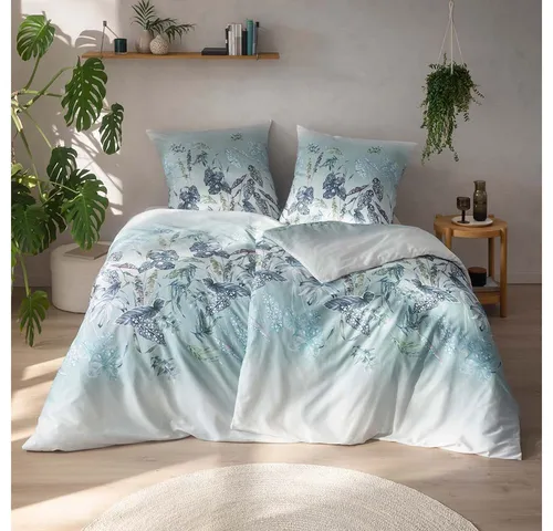 Estella Bio Mako Satin Bettwäsche 135x200 Soraia azur blau - Bettwäsche-Set aus 100% GOTS-zertifizierter Bio-Baumwolle, atmungsaktiv und temperaturausgleichend für optimalen Schlafkomfort. Inklusive nachhaltiger Bio-Baumwoll-Tragetasche, plastikfrei und umweltfreundlich.