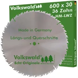 Volkswald Kreissägeblatt Volkswald ® HM-Kreissägeblatt LWZ 600 x 30 mm Z=36 Naturholz Brennholz, Echt Originale Volkswald® Made in Germany