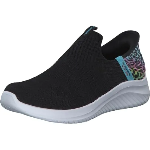 Skechers Ultra Flex Slipper für Mädchen - Schwarz 28 EU - Bequeme Slipper & Loafer mit gepolsterter Air-Cooled Memory Foam-Innensohle und Stretch Fit Technologie für optimalen Tragekomfort den ganzen Tag.