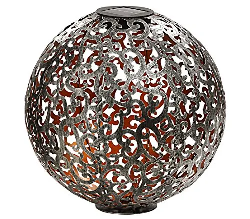 Dehner Solarkugel Luanda - 30 cm Metall, silber kupfer, kreatives Licht- und Schattenspiel für den Außenbereich, wetterfest und individuell platzierbar