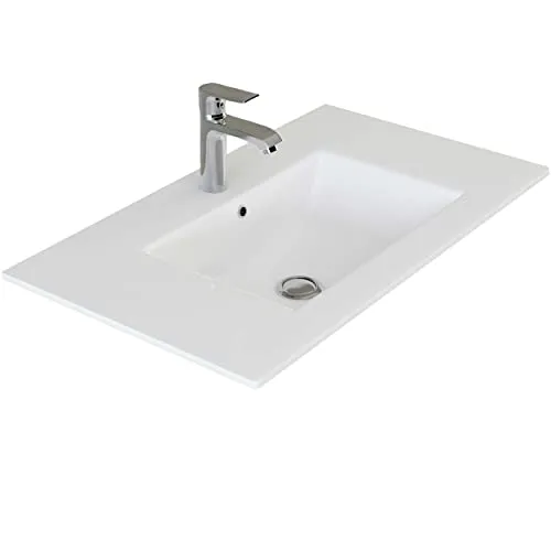 VILSTEIN Keramik Einbau-Waschbecken 92cm - Weiß mit Überlauf - Einbauwaschbecken aus hochwertiger Sanitär-Keramik mit praktischer Nano-Beschichtung für mühelose Reinigung und dezente Überlauf-Option. Ideal für stilvolle Badezimmer.