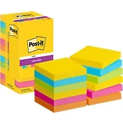Post-it Super Sticky Notes 76 x 76 mm Carnival - 12 Blöcke - Bunte Haftnotizen in Pink, Grün und Gelb, ideal zum Organisieren und Erinnern. Perfekt für Büro und Zuhause!