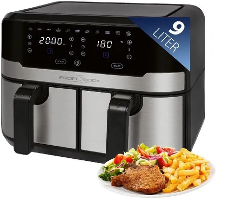ProfiCook Doppel-Heißluftfritteuse 9L XXL - Fettfreies Frittieren mit 85% weniger Öl, 9 Programme für perfekte Snacks und einfache Reinigung