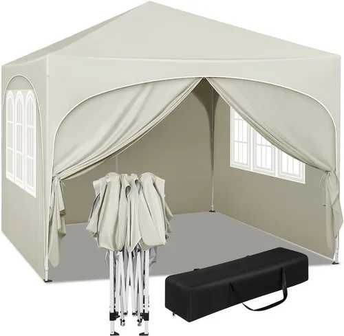 WOLTU Faltpavillon 3x3 m mit 4 Seitenwänden - Wasserabweisendes Partyzelt mit UV-Schutz 50+, höhenverstellbar und ideal für Gartenpartys oder Camping. Inklusive Tragetasche für einfachen Transport.