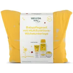 WELEDA Bio Baby Geschenk Set - Babypflege Naturkosmetik - Körperpflegeset mit multifunktionaler Wickeltasche aus Bio-Baumwolle, enthält Windelschutzcreme, Pflegeöl und Zauberbalsam für die sanfte Pflege empfindlicher Babyhaut.