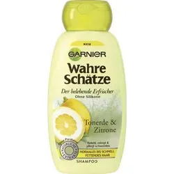Garnier True Treasures, Erfrischendes Shampoo mit Tonerde und Zitrone, erfrischt, reinigt und pflegt normales und schnell fettendes Haar, 250ml