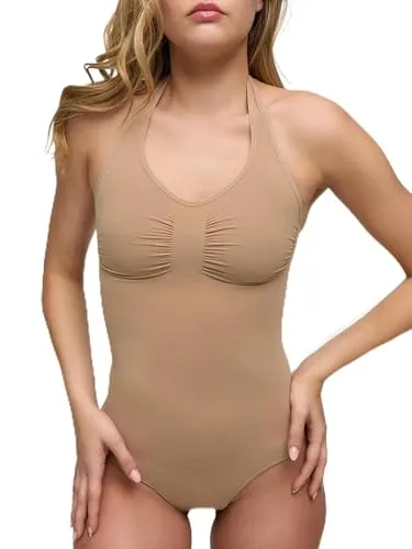 creamy fabrics Neckholder Bodysuit Shapewear Damen – Figurformender Body mit starker Bauchkontrolle - Der figurformende Bodysuit bietet gezielte Shaping-Kompression für eine feminine Silhouette. Nahtlos und unsichtbar, ideal für enge Outfits. Bequemer Neckholder-Schnitt für stilvolle Looks und einfachen Tragekomfort.