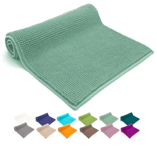 heimtexland ® Badvorleger Chenille Super Flauschig Mint 70 x 120 cm - Hochflor Badvorleger aus Chenille - extrem saugstark und rutschhemmend. Pflegeleicht und für Fußbodenheizung geeignet. Setzt stilvolle Akzente in Ihrem Badezimmer.