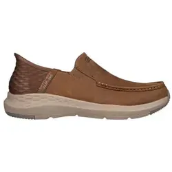 Skechers Herren Slip Ins 204866 - Braune Lederpantoffeln - Sneaker mit exklusivem Heel Pillow™ System für sicheren Halt und Skechers Air-Cooled Memory Foam® für optimalen Komfort. Ideal für entspannte Tage zuhause.
