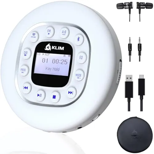 KLIM Journey Tragbarer CD-Player - Tragbarer CD-Player mit Bluetooth, FM-Radio und langlebigem Akku für ein ununterbrochenes Hörerlebnis. Ideal für Autos und unterwegs!