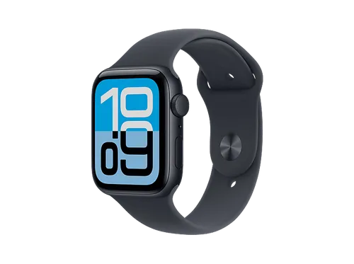 Apple Watch SE (2025) 44 mm Mitternacht Sportarmband S/M MEHN4ZR/A - Smartwatch mit Aktivitäten-Tracking, Herzfrequenzmessung und Always-on-Display. Ideal für Fitness und Alltag, robustes Silikonarmband für Sport und Alltag.