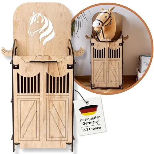 Hoofly Hobby Horse Stall - Praktisches Zubehör für Hobby Horsing mit Stauraum - Edles Zuhause für 1 Hobby Horse mit Türen und Haken. Ideal für junge Reiter, um Zubehör ordentlich zu verstauen. Perfektes Geschenk für Hobby Horsing Fans!