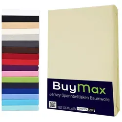 Buymax Spannbettlaken Buymax Jersey aus 100% Baumwolle, Jersey, Gummizug: Rundumgummi, (1 Stück), Pflegeleicht und Atmungsaktiv in Verschiedenen Farben und Größen beige 200 cm x 200 cm