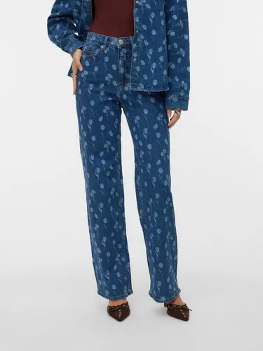 Vero Moda Straight-Jeans VMTESSA HR WIDE mit Blumenmuster - Modische Straight-Jeans mit elastischem Denim-Material für optimalen Tragekomfort. Ideal für lässige Outfits und vielseitig kombinierbar.