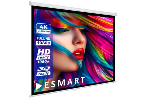 ESMART Economy EXR Rolloleinwand - Beamer-Leinwände mit hochwertigem ESMART PerfectWhite 1 Leinwandtuch für brillantes Bild und breiten Betrachtungswinkel bis 150°. Ideal für Heimkino und Präsentationen.