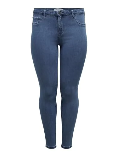 ONLY Carmakoma Damen Carthunder Push Up Skinny Jeans - Plus Size Skinny Jeans mit Push-Up-Effekt, ideal für eine feminine Silhouette und perfekten Sitz in Medium Blue Denim.
