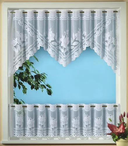 Weckbrodt Scheibengardine Provance, 2-teiliges Set - Scheibengardinen-Set aus halbtransparentem Jacquard mit floralem Design, ideal für eine stilvolle Fensterdekoration und pflegeleicht bei 30°C.