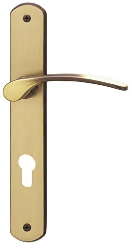 Alpertec 32740073 Amos-LS Messing brüniert PZ Drückergarnitur - Hochwertige Langschildgarnitur für Wohnungseingangstüren, stabile Metallkonstruktion, inklusive Befestigungsmaterial für einfache Montage.