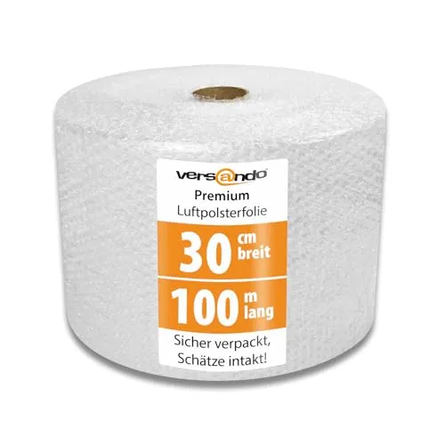 versando Premium Luftpolsterfolie 100m x 0,3m Versand, Verpackung, Umzug Noppenfolie Bubble Wrap LPF Rolle