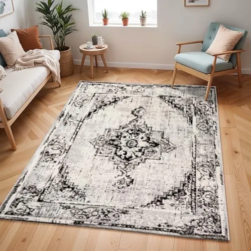 Livabliss Stowe Vintage Teppich groß - Orientalischer Kurzflor Teppich für Wohnzimmer, Esszimmer und Schlafzimmer - Stylischer Boho Teppich 150x213 cm, feuchtigkeits- und schmutzabweisend, pflegeleicht und ideal für stark beanspruchte Räume.