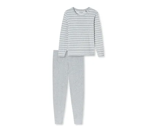 Schiesser Damen Schlafanzug lang Frottee - Kuscheliges Pyjamaset in Silbergrau - Schlafanzüge für Damen, aus warmem Frottee für ultimativen Komfort und Wohlfühlmomente in der Nacht.