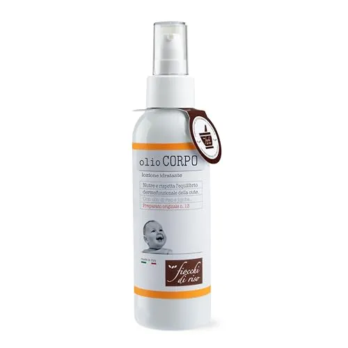 Fiocchi di Riso - Körperöl - 140 ml - Feuchtigkeit für Neugeborene - Feuchtigkeitsspendende Lotion mit schneller Absorption, pflegt die Haut des Neugeborenen und bewahrt den Hydrolipidfilm. Recycelte