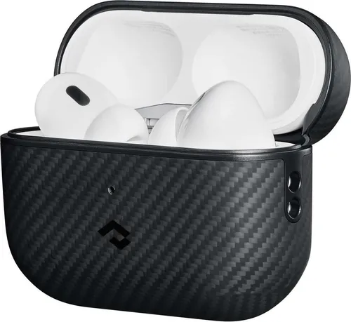 Pitaka MagEZ Case für AirPods Pro 2 - Schwarz/Grau - Ohrhörertasche für AirPods Pro 2, aus hochwertigem Aramid-Material, mit LED-Anzeige und kompatibel mit kabellosem Laden, idealer Schutz und modernes Design.