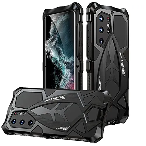 CeeEee Samsung Galaxy S22 Ultra Hülle 2022 360 Grad Outdoor Schutzhülle Case für S22ultra Integrierte Stoßfeste Metall und Silikon Handyhülle - Schwarz
