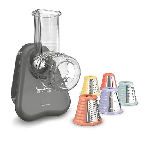 Moulinex Fresh Express Elektrische Gemüsereibe DK855HE0 - Praktische 5-in-1 Gemüsereibe mit Direktserviersystem: Zerkleinern, Schneiden und Reiben direkt in die Schüssel. Kompakt und einfach zu verstauen, ideal für die tägliche Zubereitung von Obst und Gemüse.
