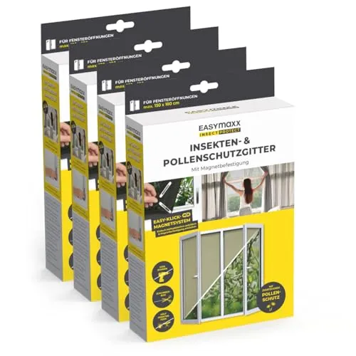 EASYmaxx Insect Protect Fliegengitter Fenster - Fliegengitter für Fenster bis 150 x 180 cm, effektiver Insektenschutz mit Magnetbefestigung und Pollenschutz, einfache Montage ohne Bohren für Allergiker:innen.