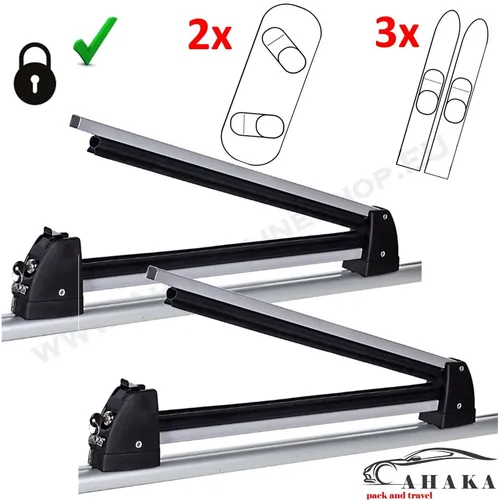 SKILOCK-3 Skidachträger für 3 Paar Ski und 2 Snowboards - Gepäckträger mit abschließbarem Design, aus robustem Aluminium und Kunststoff, ideal für sicheres Transportieren von Ski und Snowboards.