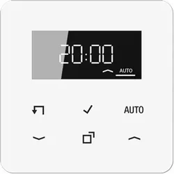 Jung CD 1750 D WW Timer Standard mit Display - Schalter mit alpinweißer Echtglasfront, ideal für moderne Wohnräume und bietet eine benutzerfreundliche Timer-Funktion.