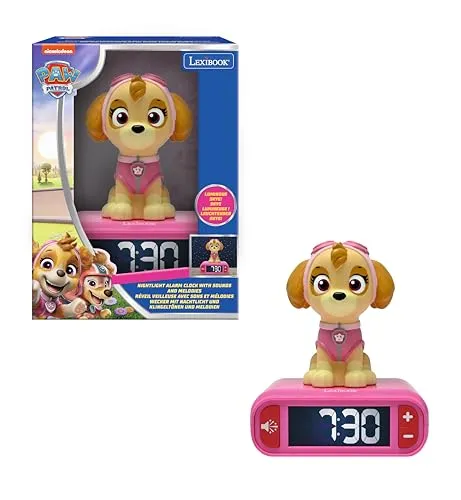 Lexibook PAW Patrol Nachtlichtwecker mit Melodien - Erlebe den PAW Patrol Nachtlichtwecker mit leuchtendem LCD-Bildschirm und Schlummerfunktion. Wähle aus 6 inspirierenden Klängen für einen heldenhaften Start in den Tag. Ideal für kinderfreundliche Nächte!