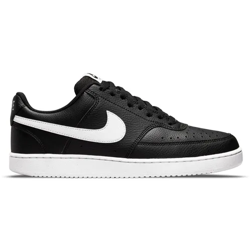 Nike Herren Court Vision Low - Retro Basketball Sneaker in Black/White, 44.5 EU - Herren-Sneaker im Retro-Basketball-Stil, kombiniert Leder und Kunstleder für hohe Haltbarkeit und Traktion - ideal für Alltag und Sport.