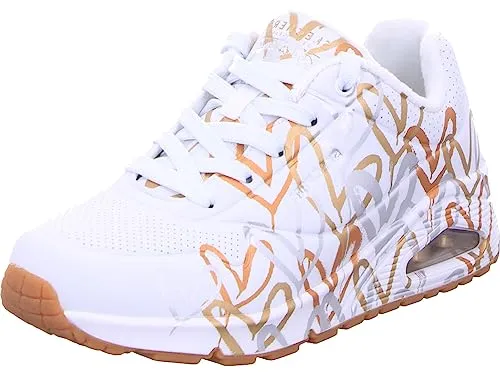 Skechers Damen UNO-METALLIC Love Sneakers, Weiß, 38 EU - Damen-Sneaker aus synthetischem Leder mit metallic Akzenten für einen trendigen Look und optimalen Tragekomfort.