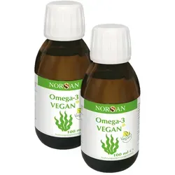 Norsan Omega-3 Vegan 2 x 100ml - Vegane Omega-3 Quelle - Arzneimittel - Hochwertige, pflanzliche Omega-3-Fettsäuren aus Algen für eine gesunde Ernährung, ideal für Veganer und Vegetarier.