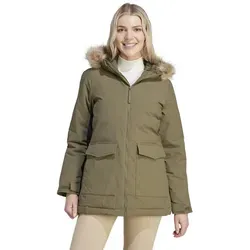 adidas Wintermantel Hooded Fur Parka - Wasserabweisend, Braun, Damen S - Funktionsjacke für kaltes Wetter, bietet wasserabweisenden Schutz und warme Synthetik-Isolation. Abnehmbarer Kunstpelz und weitenregulierbare Bündchen für individuellen Stil und perfekten Sitz.