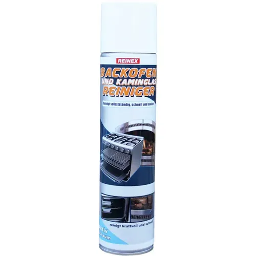 Reinex Backofen- und Kaminglasreiniger 400 ml Spraydose - Hochwirksamer Backofen- und Kaminglasreiniger mit selbsttätigem Aktivschaum. Entfernt mühelos Ruß, Fett und Eingebranntes von verschiedenen Oberflächen. Ideal für Backöfen und Grillgeräte.