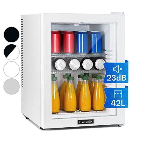 Brooklyn 42 Mini-Kühlschrank mit Glastür und LED Ablage - Mini-Kühlschrank für kleine Räume, ideal als Minibar oder Skincare Kühlschrank, mit optimaler Temperatur von 12-18 °C für gekühlte Getränke.