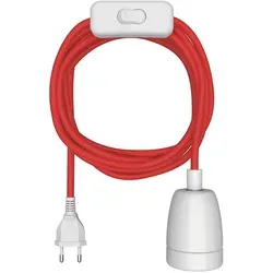 ledscom.de Textilkabel LEHA II, Stecker, Schalter, rot, weiß  , 3 m, Porzellan-Fassung, 1x E27 max. 300W