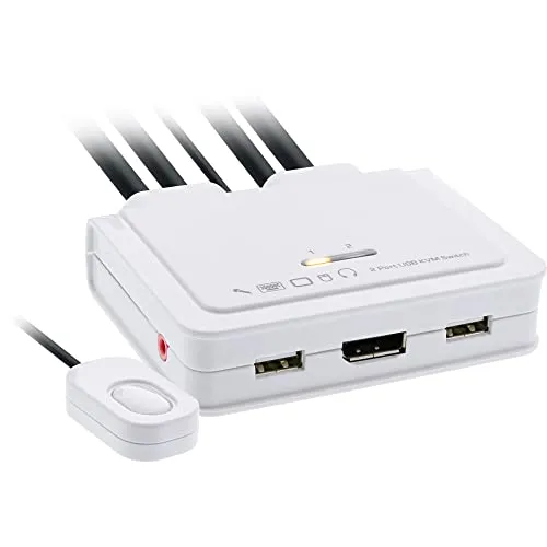 InLine 63615I KVM Switch, 2-fach, USB-C + DisplayPort - KVM-Switch mit 4K Unterstützung und integrierten Kabeln für schnelle Umschaltung zwischen zwei PCs, ideal für Multimedia-Anwendungen.