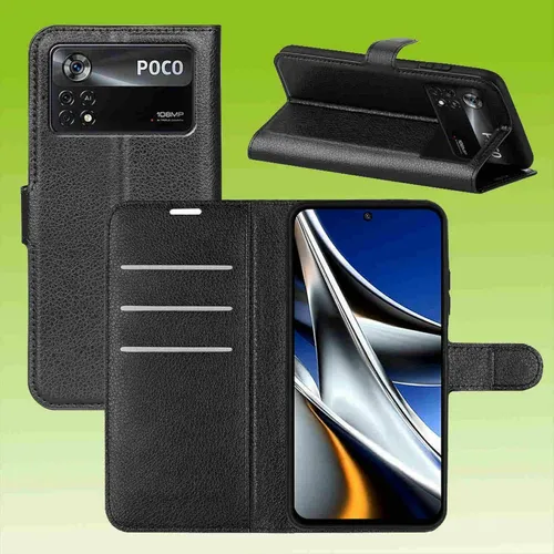 Für Xiaomi Poco X4 Pro 5G Handy Tasche Schwarz Etuis Kunst-Leder Cover Hülle Neu