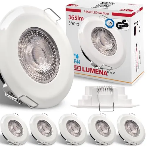 max K O M F O R T 6x LED Bad Einbaustrahler IP44 - Deckenspots mit 6 ultraflachen LED Einbaustrahlern, IP44 Schutzklasse für Feuchträume, energiesparend und stilvolles warmweißes Licht für eine einladende Atmosphäre.