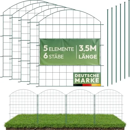 Teichzaun Komplettset | 5 Zaunelemente aus Metall mit Pfosten | Poolzaun für Kinder Steckzaun Gartenzaun zum Stecken flexibel Garten Zaun hundezaun garten teichzaun 80 cm hoch beetzaun garden fence