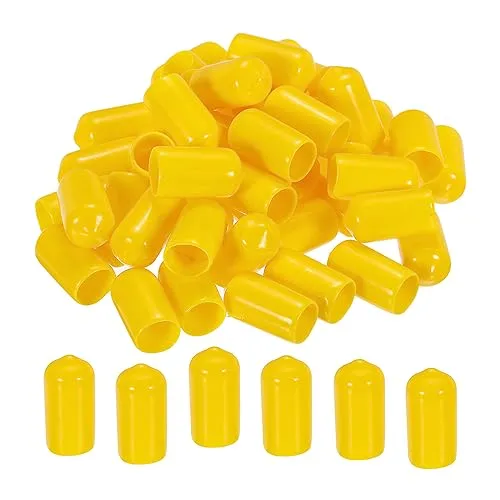 sourcing map 100 Stück Gummi Endkappen 10 mm PVC Vinyl Kunststoff Schutzkappen Abdeckung für Schrauben Bolzen Gewinde Metallstäbe Elektrokabeln Drahtseile Bowdenzug Rund Rohr Zaunpfosten, Gelb