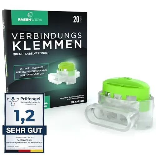 RASENWERK® - Kabelverbinder für Mähroboter Begrenzungskabel - Verbindungsklemmen mit wasserdichter Gelfüllung - Kompatibel mit Markenherstellern wie Gardena, Husqvarna, Worx, Bosch - 20 Stück
