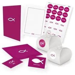 itenga Geschenkbox itenga Komplettset FISCH Pink Karten Gastgeschenkboxen Danksagung Tisc