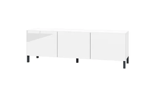 Sophia Lowboard 139 cm 3-türig mit Metallfüßen in Weiß-Glanz - Stylisches Lowboard mit 3 Türen und anthrazitfarbenen Metallfüßen. Maße: 139/35/45 cm (B/T/H). Bietet viel Stauraum und passt perfekt in moderne Wohnräume. Pflegeleichte Oberfläche für einfache Reinigung.