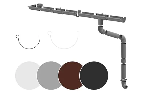 RainWay Dachrinne Komplettset - 6 Meter PVC-U in Grau - Dachrinnen Set für Dachflächen < 100m², langlebig aus PVC-U Kunststoff, erhältlich in 4 Farben für individuelle Gestaltung.