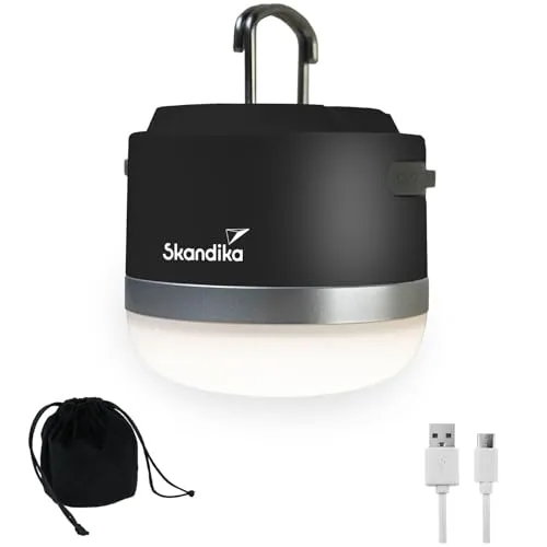 Skandika Campinglampe Tarfala | Stufenlos dimmbare LED Lampe mit Powerbank - Campingzubehör mit 5 Leuchtmodi, aufladbarem 3600 mAh Akku und SOS-Funktion. Ideal für Outdoor-Abenteuer und Notfälle.